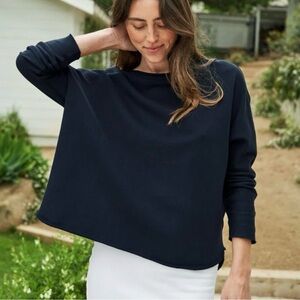 Frank & Eileen Anna Long Sleeve Capelet Triple Fleece Sweatshirt Size: M NAVY